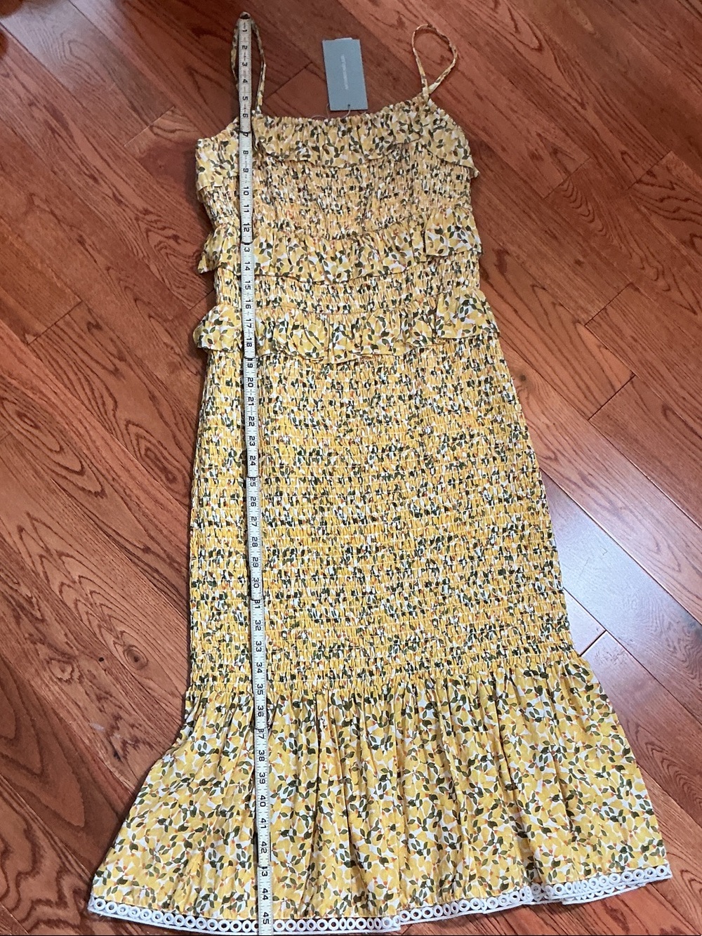 ANTONIO MELANI Yellow Pears Smocked Midi with Spaghetti Straps - Picture 7 of 9